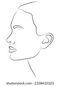 Portrait along the lines. Drawing of a woman. Artistic drawing of the female face line. Vector linear illustration of a female head. Drawing in the style of one line.