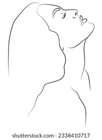 Portrait along the lines. Drawing of a woman. Artistic drawing of the female face line. Vector linear illustration of a female head. Drawing in the style of one line.