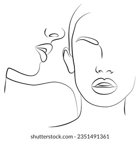 Portrait along the lines. Drawing of a woman. Drawing in the style of one line. The art of drawing lines of a girl's face, portrait, abstract linear art, face in one line.