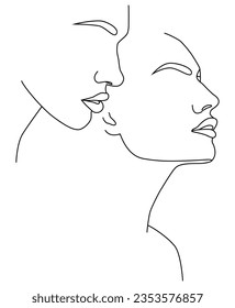 Portrait along the lines. Drawing of a woman. Artistic drawing of the female face line. Vector linear illustration of a female head. Drawing in the style of one line.