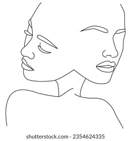 Portrait along the lines. Drawing of a woman. Drawing in the style of one line. The art of drawing lines of a girl's face, portrait, abstract linear art, face in one line.