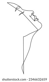 Portrait along the lines. Fashionable linear portrait of a young beautiful woman. Female face onelinedrawing young girl one-line portrait linear illustration.