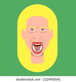 Portrait of an American woman. The woman screams. Rage. Anger. Blonde. Vector flat illustration. 