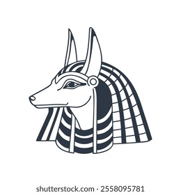 Portrait of Ancient Egyptian God Anubis. Deity with a dog head. God of death. Monochrome illustration