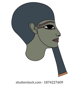 Portrait of ancient Egyptian man. Head of God Ptah. Pharaoh with fake beard in profile.