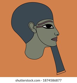 Portrait of ancient Egyptian man. Head of God Ptah. Pharaoh with fake beard in profile.