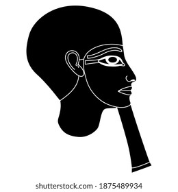 Portrait of ancient Egyptian man. Head of God Ptah. Pharaoh with fake beard in profile. Black and white silhouette.