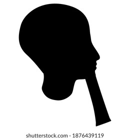 Portrait of ancient Egyptian man. Head of God Ptah. Pharaoh with fake beard in profile. Black silhouette on white background.