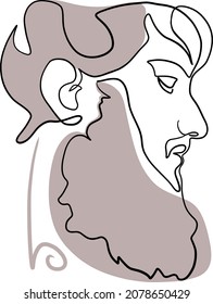 Portrait of ancient warrior. Line art vector