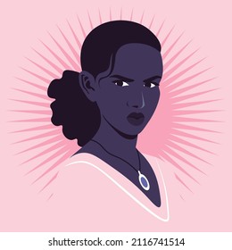 Portrait of an angry African woman in half-turn. Diversity. Avatar for social media. Conflicts and mental disorders. Vector flat illustration.