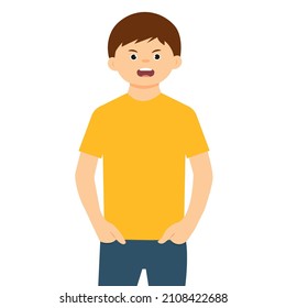 Das Porträt eines wütenden Jungen im flachen Stil. menschliche Emotionen. Vektorgrafik einzeln auf weißem Hintergrund