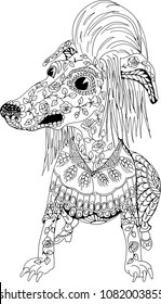Portrait of an angry mongrel. Freehand sketch drawing for adult antistress coloring book