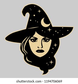 Portrait of angry witch. Vector illustration