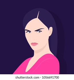 Portrait of an angry woman. Aggression. Quarrel and relations in the family. Avatar. Vector Flat Illustration