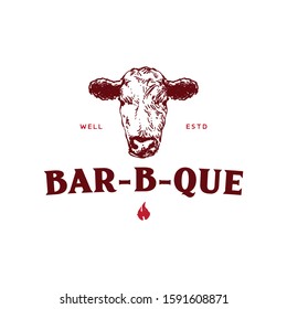 Portrait angus head for meat food and barbeque logo template