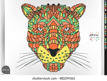 portrait . Animal patterns with hand-drawn doodle waves and lines. Vector illustration in bright colors.