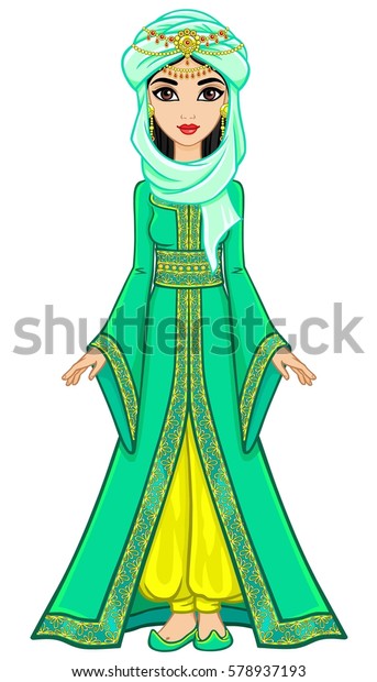 Portrait Animation Arab Princess Ancient Suit Stock Vector (royalty 