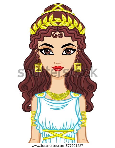 Portrait Animation Woman Ancient Greek Dress Stock Vector (Royalty Free ...