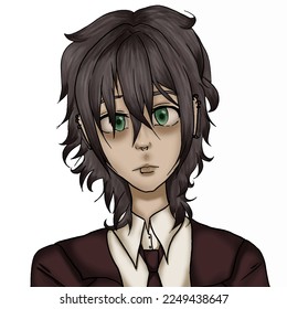 Portrait of anime character boy,cartoon illustration on white.Avatar