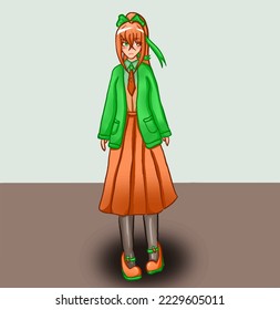Portrait of anime character girl,cartoon illustration on white.Avatar