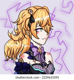Portrait of anime character girl,cartoon illustration on white.Avatar
