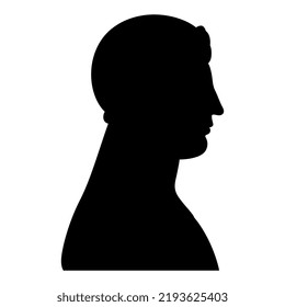 Portrait of antique woman in profile. Black silhouette on white background.