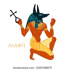 Portrait of Anubis. in Ancient Egyptian, god of death, mummification, embalming, the afterlife, cemeteries, tombs, and the Underworld. Vector isolated illustration.