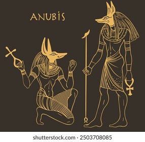 Retrato de Anubis. en el Antiguo Egipto, dios de la muerte, momificación, embalsamamiento, el más allá, cementerios, tumbas y el Inframundo. Vector aislado ilustración.