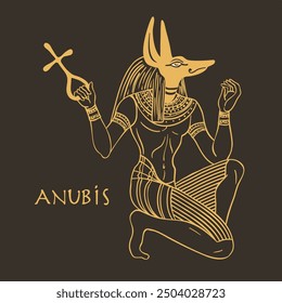 Portrait of Anubis. in Ancient Egyptian, god of death, mummification, embalming, the afterlife, cemeteries, tombs, and the Underworld. Vector isolated illustration.