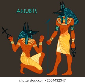 Retrato de Anubis. en el Antiguo Egipto, dios de la muerte, momificación, embalsamamiento, el más allá, cementerios, tumbas y el Inframundo. Vector aislado ilustración.