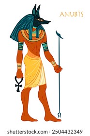 Retrato de Anubis. en el Antiguo Egipto, dios de la muerte, momificación, embalsamamiento, el más allá, cementerios, tumbas y el Inframundo. Vector aislado ilustración.