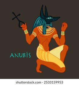 Portrait of Anubis. in Ancient Egyptian, god of death, mummification, embalming, the afterlife, cemeteries, tombs, and the Underworld. Vector isolated illustration.