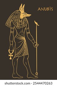 Portrait of Anubis. in Ancient Egyptian, god of death, mummification, embalming, the afterlife, cemeteries, tombs, and the Underworld. Vector isolated illustration.