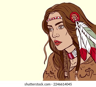 Portrait of Apache girl vector for card, illustration, decoration