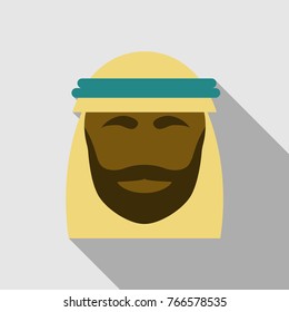 Portrait of an arab man ( Arabian Shekih) in traditional dress over in flat style with shadow