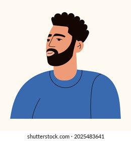 Portrait of arab man with beard wearing casual t shirt. Avatar of a turkish guy for social network. Oriental male character. Flat vector cartoon illustration isolated on white background