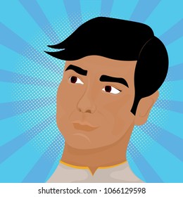 Portrait Of Arab Man In Traditional Clothes Looking Up Over Retro Comic Background