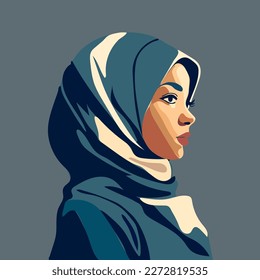 Portrait of an arabian woman in hijab.  Vector flat illustration