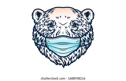 Portrait of a arctic bear wearing medical mask. Coronavirus concept. Respiratory protection.