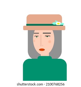 Retrato de una niña aristocrática con sombrero y chaqueta verde. Carácter triste de mujer.