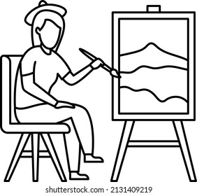 Portrait artist lady Vector Icon Design, Free time activities Symbol, Extracurricular activity Sign, hobbies interests Stock Illustration, Painter Girl Drawing on Canvas in Her Workshop Concept