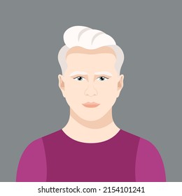Portrait of asian albino man. Vector illustration of a boy with albinism