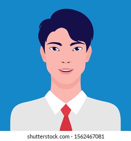 Portrait of an Asian businessman smiling, vector flat illustration. Asian young successful man avatar.