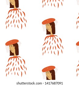 Portrait of an Asian girl in a hat with a veil.