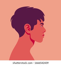 Portrait of an Asian guy. Profile of a young man on summer vacation. Avatar. Vector illustration in flat style.