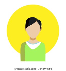 Portrait of an Asian guy in a yellow circle on a white background. Vector illustration.