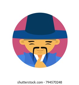 Portrait Of Asian Man With Mustache And Hat In Traditional Clothes Korea Male Avatar Icon Flat Vector Illustration