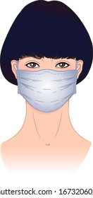 Portrait of asian woman in white medical face mask. Coronavirus in China. Novel coronavirus (2019-nCoV). Concept of coronavirus quarantine. Vector illustration.