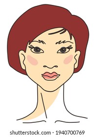 Portrait of asian young woman model. Line drawing face aesthetic contour. Sketch Vector illustration