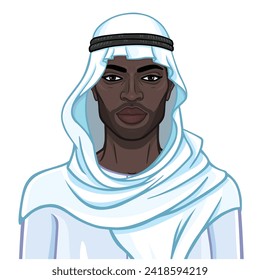 Portrait von attraktivem Schwarzen Mann in einem Keffiyeh. Vektorgrafik einzeln auf weißem Hintergrund.